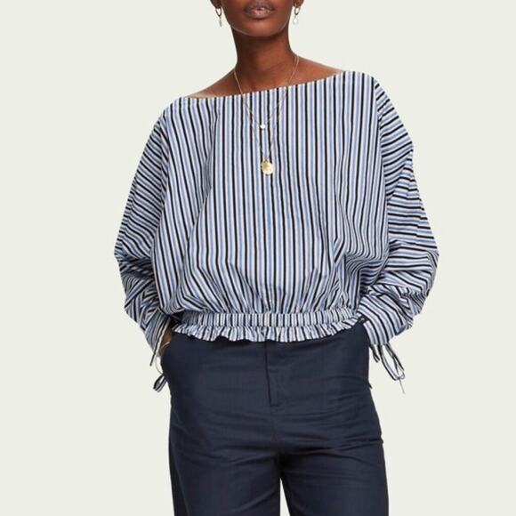 SCOTCH & SODA Boat Neck Blue Striped Blouse Size Small - Picture 7 of 7
